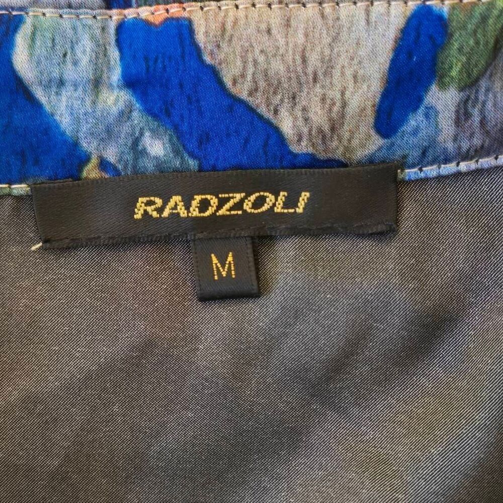 Radzoli Women's Artsy Multi-Print Pleated Button Front Blouse Blue Green Medium - Picture 2 of 12
